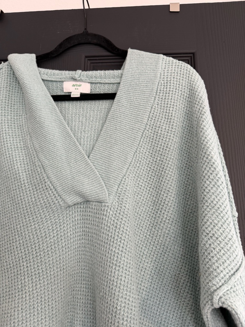 aerie Cozy Up Waffle Knit Hooded Sweater - Picture 3 of 9